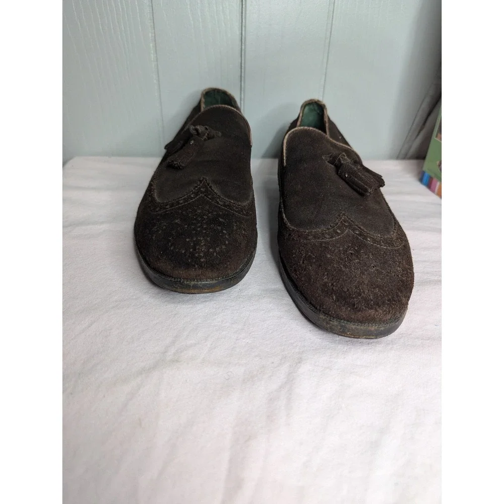 GUCCI VINTAGE brown suede leather mens 42 1/2 Italy Italian tassle loafers shoes
